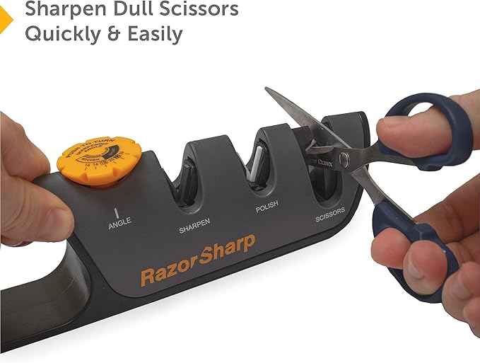 RazorSharp™ Knife Sharpener With Adjustable Angle Guide — Diamond-Coated Ceramic Sharpening Stones for All Knives Including Precision Kitchen, Professional, Chef's Knives — Non-Slip Rubber Edge Grip