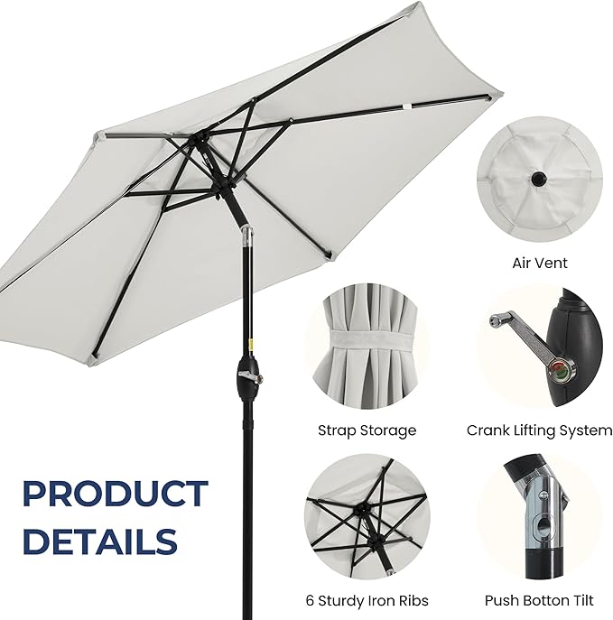 SUNVIVI OUTDOOR Outdoor Patio Umbrella, Patio Umbrella, Market Umbrella, Large Outdoor Umbrella, Metal Pole Umbrella with Push Button Tilt and Crank, Polyester Canopy
