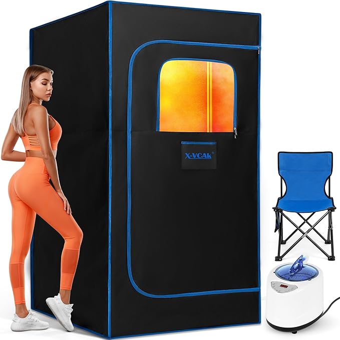 Upgraded Portable Sauna Box for Relaxation, Steam Sauna Tent for Home with Steamer, Remote Control, Folding Chair, 9 Levels, 2.6’ x 2.6’ x 5.9’