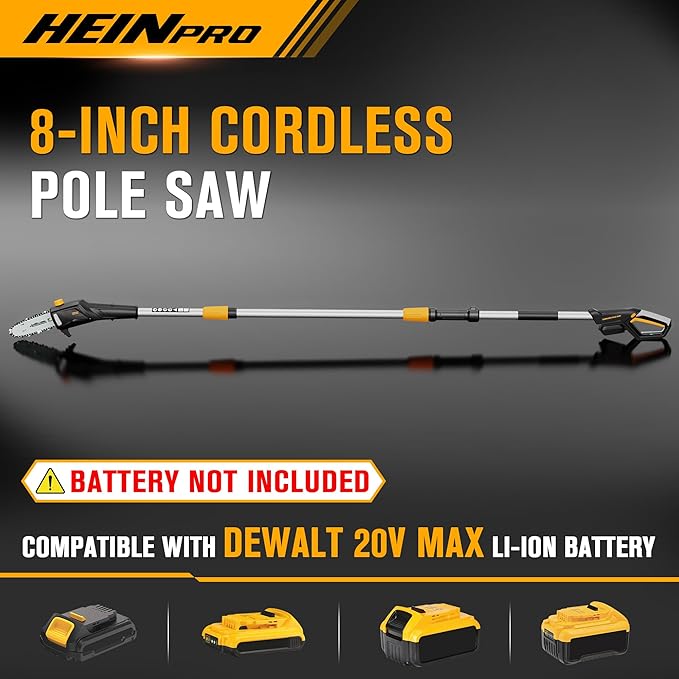 Cordless Pole Saw 8-Inch Compatible with Dewalt 20V MAX Battery, Electric Pole Saws for Tree Trimming Battery Powered, Extension Up to14.2-Feet Pole Chainsaw (Battery not Included)