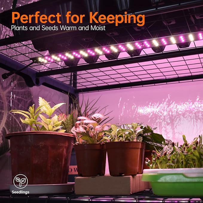 Bstrip Indoor Greenhouse with Grow Lights, 4 Tier 27.2" L×19.9" W×61.8" H Mini Greenhouse with Zippered PVC Cover for Seed Starting Trays, Dimmable 2FT 60W Plant Light for Indoor Plants with Timer