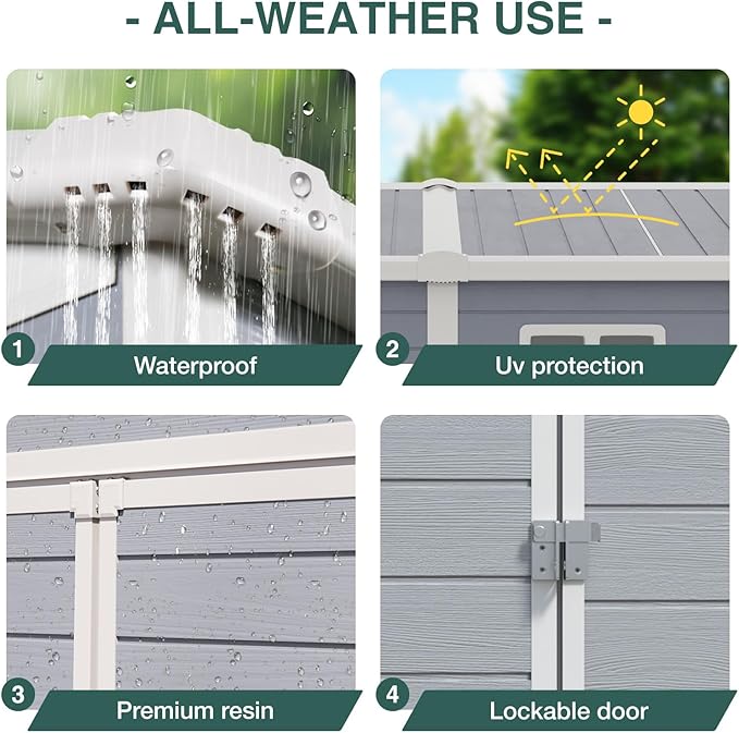 Storage Shed Plastic Outdoor Storage Shed Waterproof Container House with Lockable Door and Transparent Window for Garden, Lawn, Backyard(6x8FT)