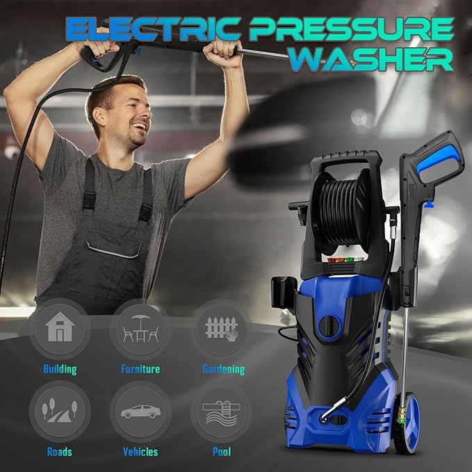 Pressure Washer Power Washer 5000PSIIMAX Cleaning Machine with Foam Cannon for Cars Fences Driveways Patios, Blue