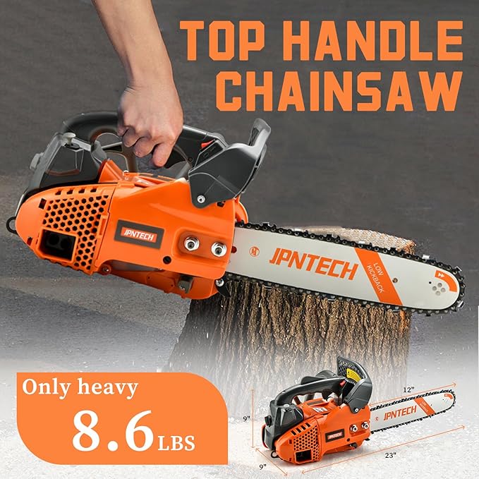 25.4cc 2-Cycle Gas Chainsaw 12 Inch Top Handle Chainsaw Petrol Handheld Cordless Portable Gas Powered Chain Saw for Tree Cutting Wood Logging