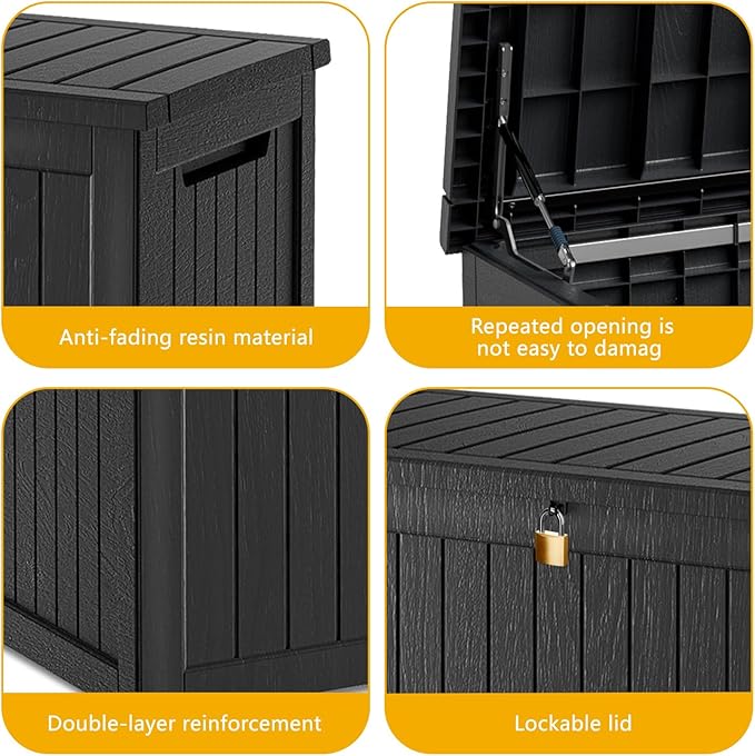 270 Gallon Deck Box, Resin Outdoor Indoor Waterproof Storage Box, Lockable Storage Box With Handle for Patio Furniture - Garden Tools - Swimming Pool Tools UV Resistant, Black - 270