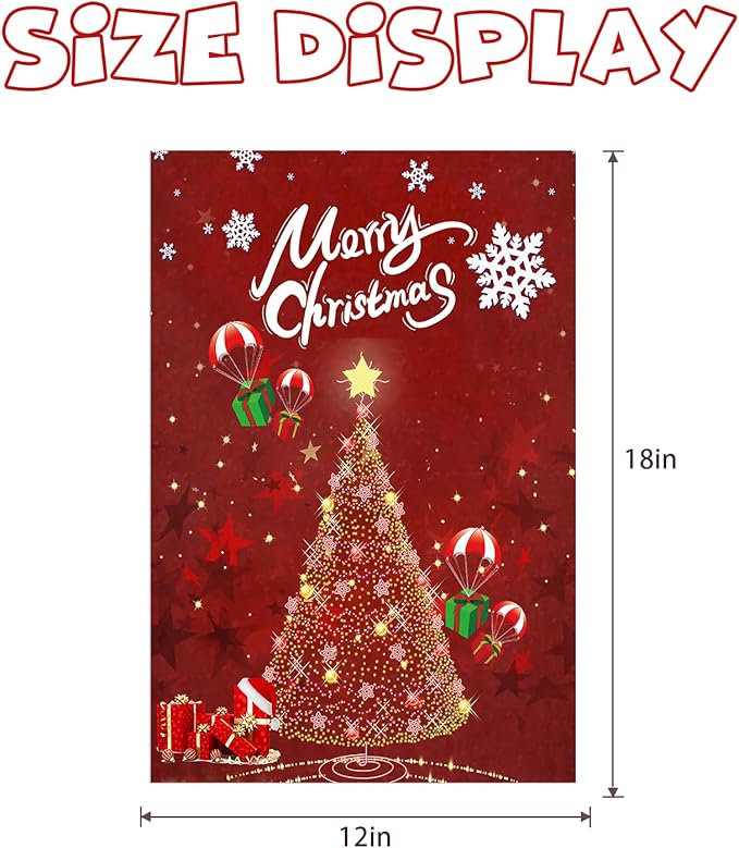 Merry Christmas Garden Flag 12 x 18 Inch Vertical Double Sided Glowing Xmas Trees Landing Gift Boxes Winter Holiday Decoration Outdoor Yard Lawn Flag