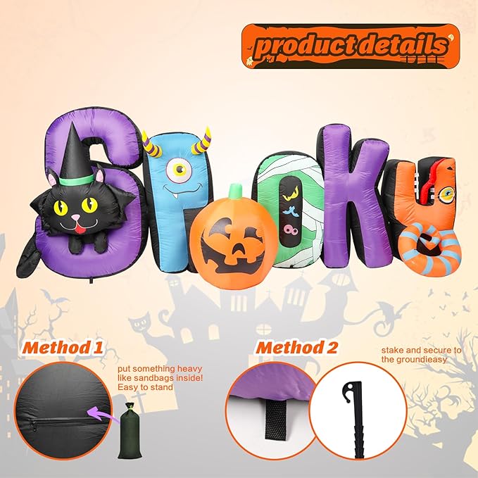 VCUTEKA 8.6FT Halloween Inflatable Spooky Pumpkin Cat Outdoor Decoration, Blow Up Decor with LED Lights for Holiday Party Inflatables Indoor Home Garden Lawn Yard Decorations