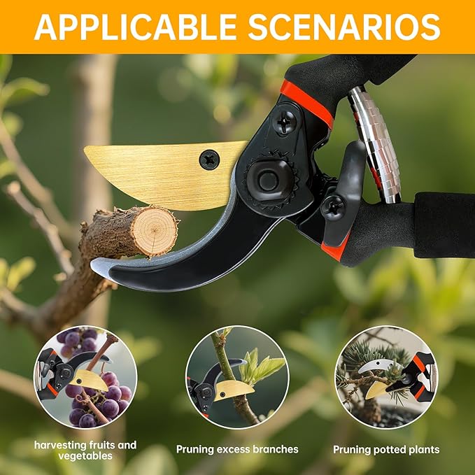 Titanium Bypass Pruning Shears, Rust-Resistant Coated Hand Pruners with Ergonomic Handles, Heavy Duty Garden Hedge Clippers Tools for Bonsai Scissors & Loppers