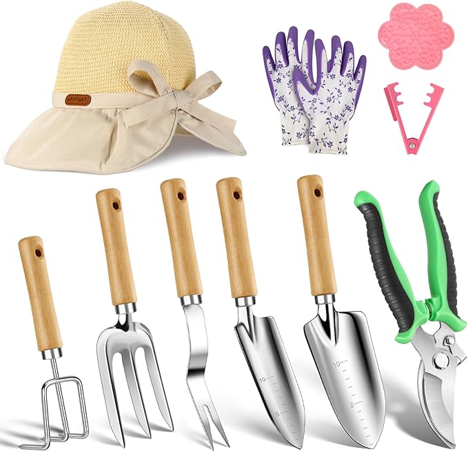 Gardening Tools Set, 11-Piece Heavy Duty Garden Tools Including Garden Gloves,Anti Rust Gardening Essentials Kit for Starters,Gardening Gift for Women