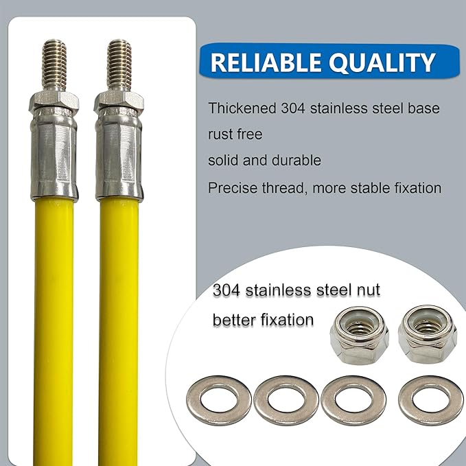 Snow Plow Blade Markers Guides Kit 24''304 Stainless Steel Vertical Stud Mount Joint Never Break Never Rust High Visibility Fit for Boss Western plows and More (Yellow)