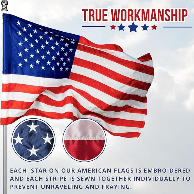American Flag - Heavy-Duty US Flag - Embroidered Stars - Nylon USA Flag Built for Outdoors - Sewn Stripes - UV Protection - Brass Grommets (5x8 ft)