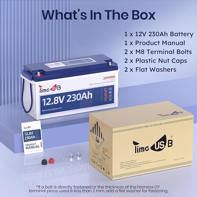 Timeusb 3 Pack 12V 230Ah LiFePO4 Battery, Built-in 150A BMS, Max. 1920W Power Output & 2944Wh Energy Lithium Battery, 15000 Cycles for Your RVs, Solar System, Off-Grid, Camper, etc