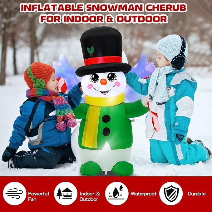 4 Ft Christmas Inflatables Snowman Angel Outdoor Decorations, Blow Up Yard Decorations with Built-in Colorful LED Lights, Snowman Christmas Decorations for Yard Garden Party