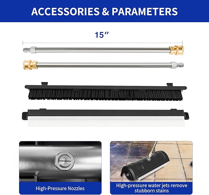 GALAXYER Pressure Washer Surface Cleaner, Metal Floor Washer Accessories for Driveways Sidewalks Patios with 2 Extension Pole Attachments, 1/4-inch Quick Coupler