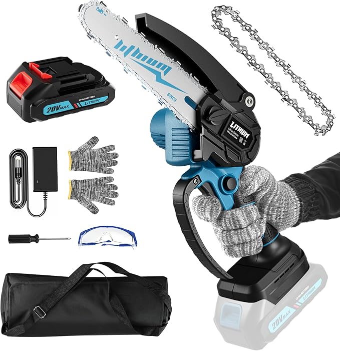 Chainsaw 6 Inch Mini Electric Chainsaw Cordless Battery Powered, HandHeld Chain Saw for Wood/Trees Trimming, Tools for Household and Garden, Chain Saw Gift for Men Dad Husband Women