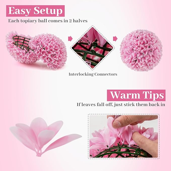 Goplus 11 Inch Topiary Balls Artificial Outdoor Set of 2, Faux Boxwood Ball, Fake Plant Sphere, Round Artificial Plant Balls for Front Door, Porch, Backyard, Balcony, Home Décor (Pink)