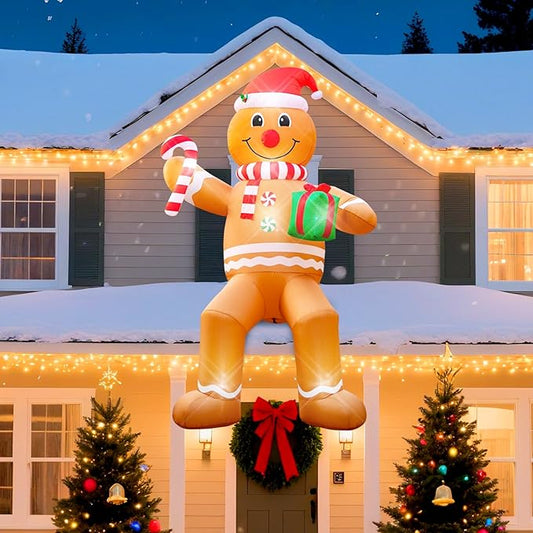 12FT Christmas inflatables, Christmas Inflatable Outdoor Decoration Sitting Gingerbread with Built-in Led Lights, Christma Blow Ups Outdoor Roof Yard Lawn Xmas Decor