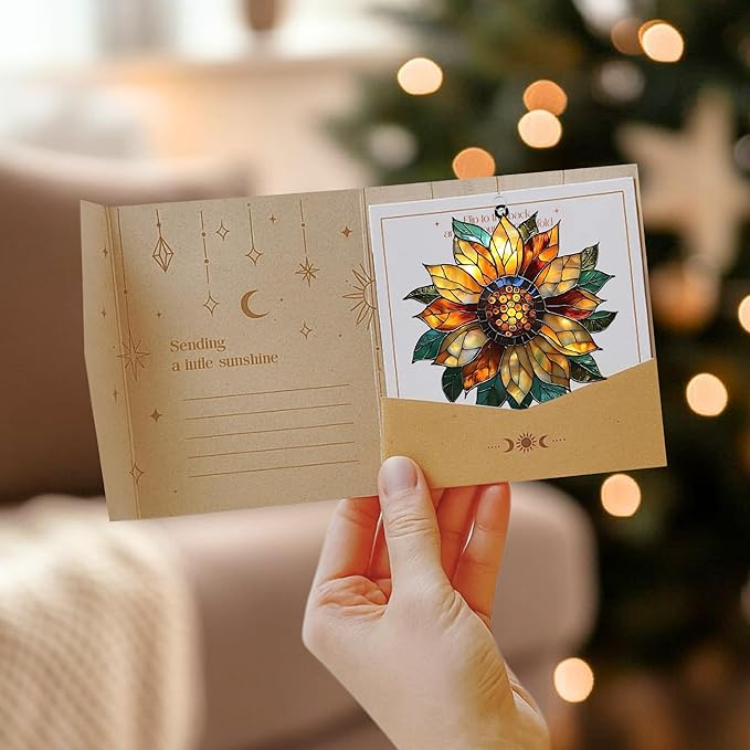 Golden Sunflower Acrylic Suncatcher Stained Glass Effect Window Car Hanging Christmas Ornament Indoor Outdoor Decor Garden Sun Catcher Panel for Sunflower Lover for Women Mom Grandma
