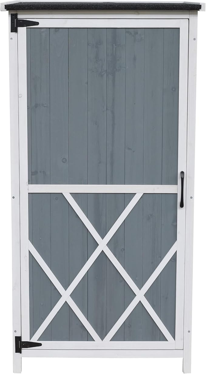 GDFStudio 54" Two-Tone Storage Shed Gray & White Design Outdoor Tool Storage House with Sloped Roof & 5 Customizable Compartments for Garden Patio Backyard, Gray