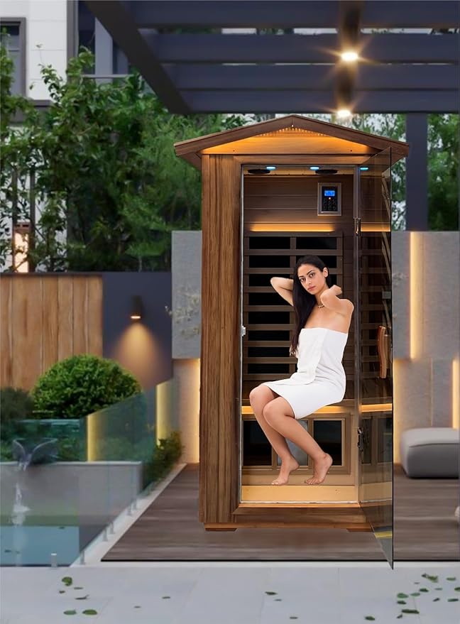 Red Cedar 1 Person Outdoor Ultra-Low Emf（0.5mg） Infrared Sauna, Multi-Person Home Sauna Spa, 1 Person Outdoor Sauna, Personal Indoor Sauna (Red Cedar Personal Outdoor Sauna)