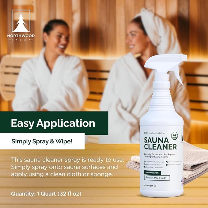 Sauna Cleaner - Natural Wood Cleaner & Deodorizer - Ready-to-Use Spray - 1 Quart (32 Fl Oz)