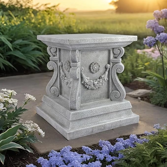 Outdoor Garden Classic Plinth Base Statue Riser，Garden Pedestal Stand For Sculptures, Plant，Flower Pots Decor， Large 12 Inch Tall.