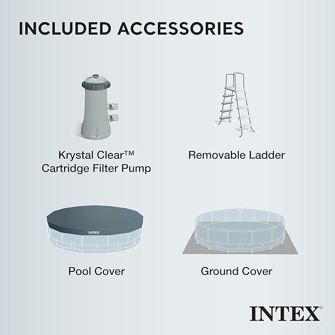 Intex 26719EH Prism Frame Premium Above Ground Swimming Pool Set: 14ft x 42in – Includes 1000 GPH Cartridge Filter Pump – SuperTough Puncture Resistant – Rust Resistant – 3357 Gallon Capacity