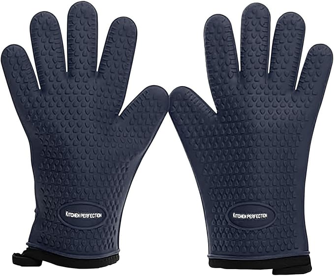 KITCHEN PERFECTION Silicone Smoker Oven Gloves - Extreme Heat Resistant BBQ Gloves - Handle Hot Food Right on Your Smoker Grill Fryer Pit | Waterproof Oven Mitts | Superior Value Set + 3 Bonuses
