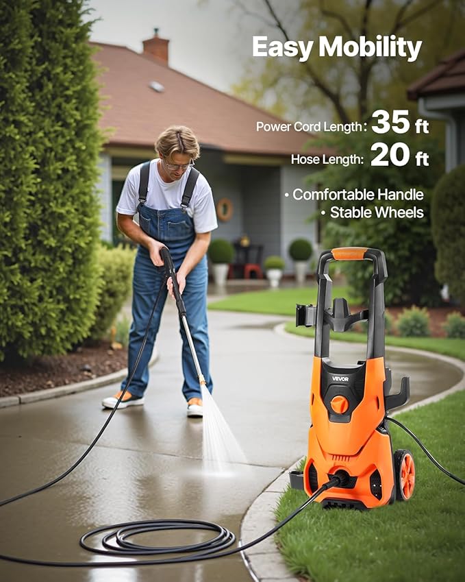 VEVOR Electric Pressure Washer, Max 4200 PSI and 2.8 GPM, High Power Pressure Cleaning Machine with 4 Quick Connect Nozzles and a Foam Cannon, Ideal for Cars/Fences/Driveways/Patios/Home Cleaning