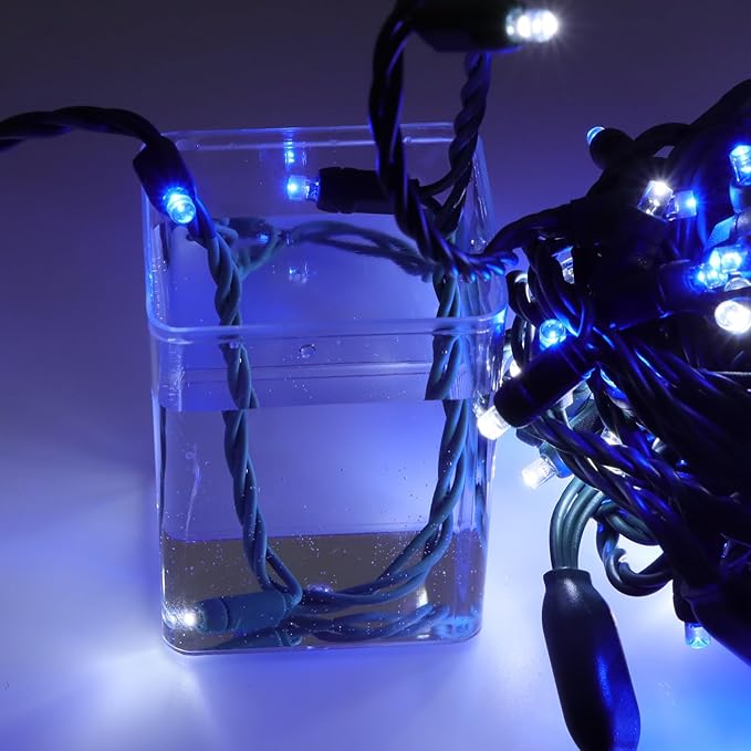 100 LED 5MM Blue and Cool White Christmas Lights, 33FT Indoor/Outdoor String Light, Mini Lights for Garden, Patio, Christmas Trees - Green Wire, Commercial Grade, UL Listed