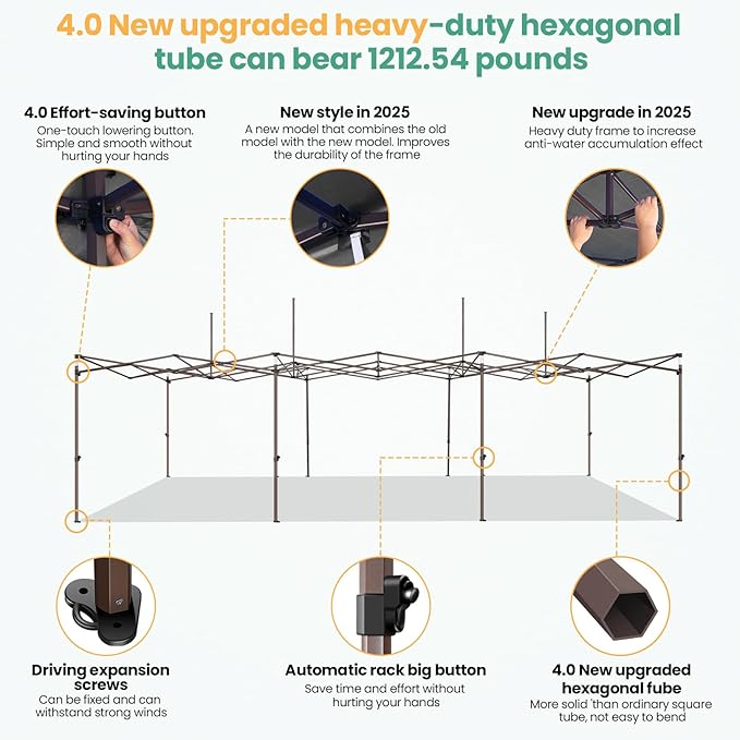COBIZI 10x30 Heavy Duty Pop Up Canopy with 8 Sidewalls and Hexagonal Legs, Easy up Tent for Parties, Wedding and Commercial, Outdoor Canopy with Carry Bag, Sand Bags, Waterproof & UPF50+ (Black)