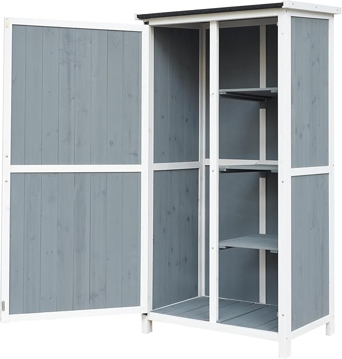 GDFStudio 54" Two-Tone Storage Shed Gray & White Design Outdoor Tool Storage House with Sloped Roof & 5 Customizable Compartments for Garden Patio Backyard, Gray