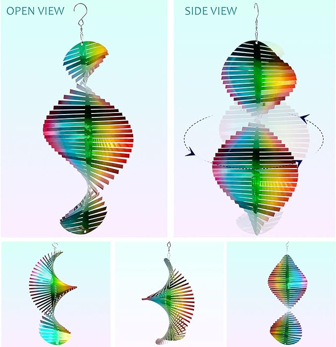 Wind Spinner Rainbow Wave Wind Spinners for Yard and Garden,15in Hanging Kinetic Yard Art Wind Sculpture,3D Wind Spinners Outdoor & Indoor Rainbow Helix Garden Decor Christmas Ornaments