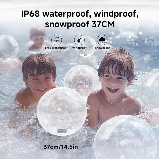 2 Pack Solar Floating Pool Lights, 14 Inch RGB Inflatable LED Pool Balls with Remote, IP68 Waterproof Color Changing Pool Lights That Float for Swimming Pool Party Yard Outdoor Night Decor