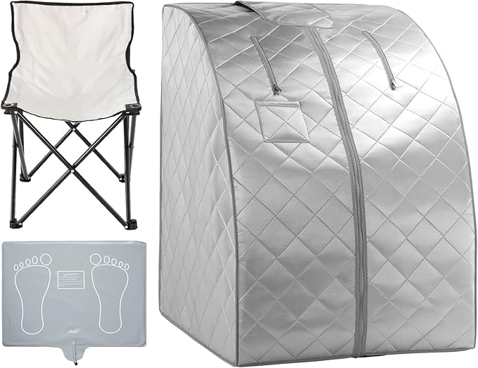 Portable Far Infrared Sauna for Home, Personal Sauna Spa for Relaxtion & Detox at Home, 1 Person Full Body Sauna Tent with Separate Heating Foot Pad & Foldable Chair (L 27.6’’ x W 31.5’’ x H 37.8’’)