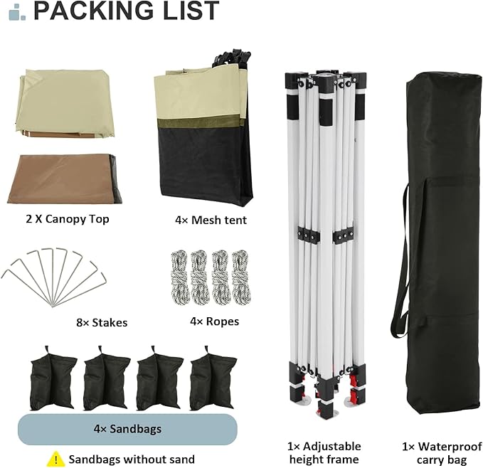 COBIZI 12x12 Pop up Gazebo on Clearance with Mosquito Netting & Sandbags, Outdoor Canopy Tent with 4 Ropes 8 Stakes & Portable Carrying Bag, Patio Portable Gazebo for Garden Backyard & Lawn,Khaki