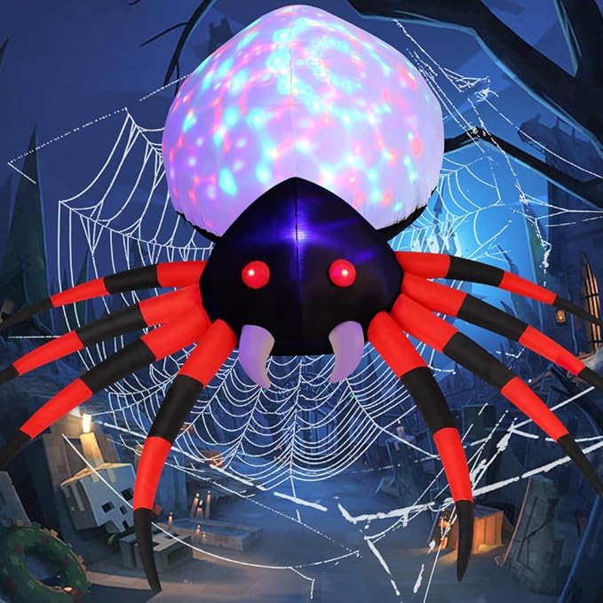 GOOSH Halloween Inflatable Spider Outdoor Decoration with Magic Light, Blow Up Yard Inflatables Holiday Inflatables for Outdoor Yard Garden Lawn Decor (4 FT Red)