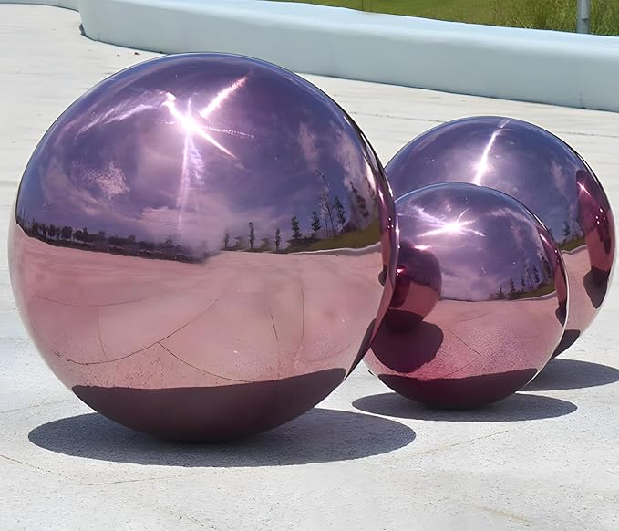 Stainless Steel Gazing Globe Mirror Ball, Decorative Gazing Balls for Garden, Reflective Smooth Garden Ball Sphere for Outdoor Yard Decoration (Purple, Dia: 8 inch)