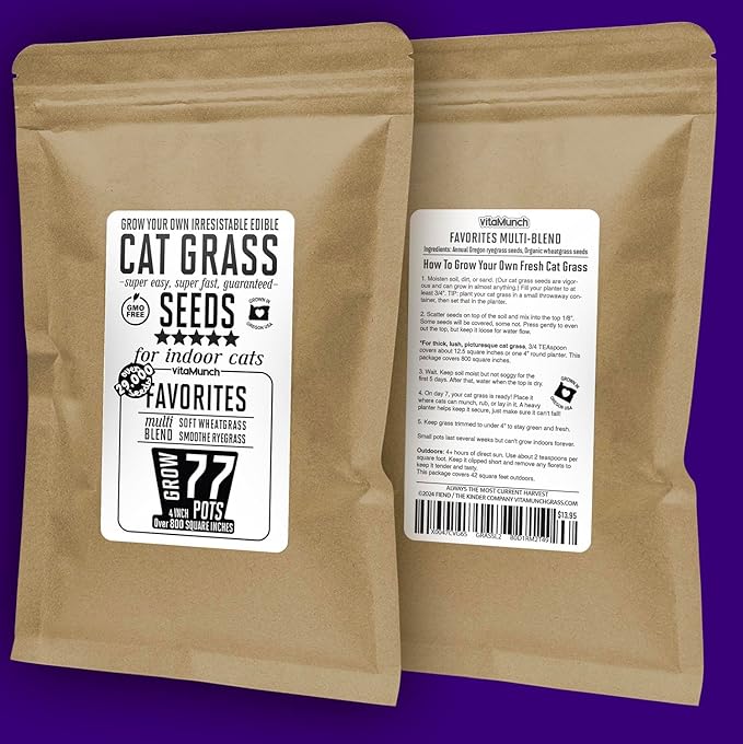 Cat Grass Seeds Favorites Blend – Soft Wheatgrass & Smooth Ryegrass – Grows 77 Pots of Fresh Cat Grass for Indoor Cats –Easy & Fast – Bulk Rescuer's Pack Grows 800 Square inches of Edible cat Grass