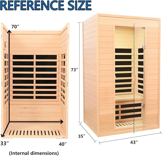 2 Person Infrared Sauna, Low EMF FAR Infrared Sauna for Home, 1500 Watts Canadian Hemlock Indoor Saunas with LED Reading Lamp, LCD Display-Control, Blue-Tooth Audio