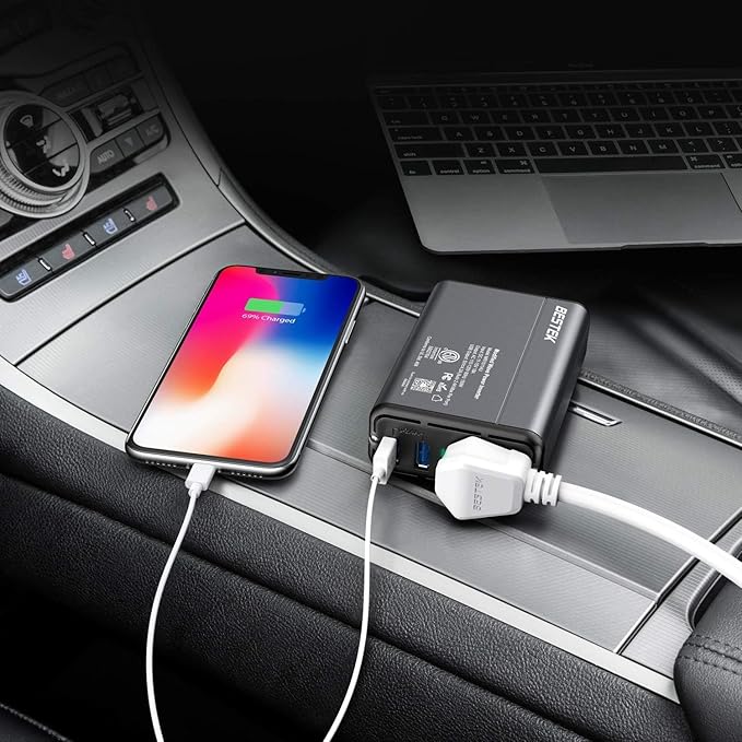 BESTEK 150W Power Inverter DC 12V to 110V AC Converter 4.2A Dual USB Car Adapter, Thinner Design with ETL Listed, Grey/Black