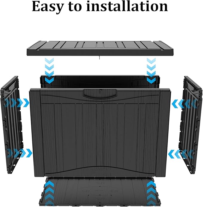 50 Gallon Plus Resin Deck Box, Waterproof Outdoor Storage Bin for Patio, Poolside, and Garden, Lockable & UV-Resistant, Ideal for Small Spaces, Black