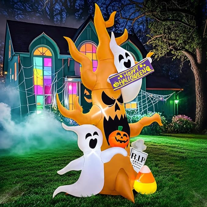 8FT Halloween Inflatable Decoration, Built in LED Lights Blow Up Spooky Tree Decorations for Halloween Party, Indoor, Outdoor, Garden, Yard Lawn Décor