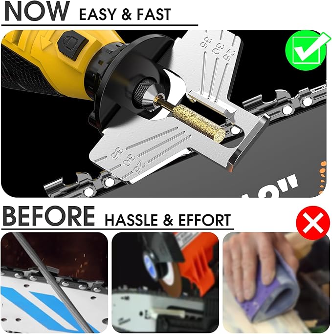 IZIO Yellow Professional Electric Chainsaw Sharpener Kit with 6 Grinding Heads &Precision Guide Plate – High-Efficiency Tool for Fast Blade Restoration,Compatible with All Chains(0.325" to 3/8" Pitch