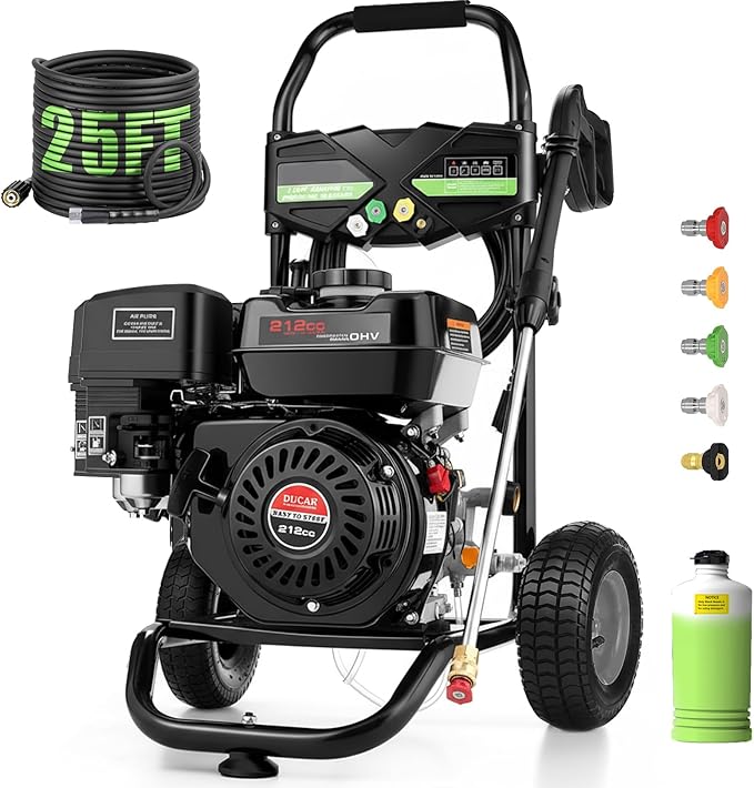 Gas Pressure Washer 4200PSI 4.0GPM Commercial Power Washer Gas Powered with 212CC Engine, 5 Tips, 25ft Hose, Soap Tank, Powerwashers for Home Cars, Black