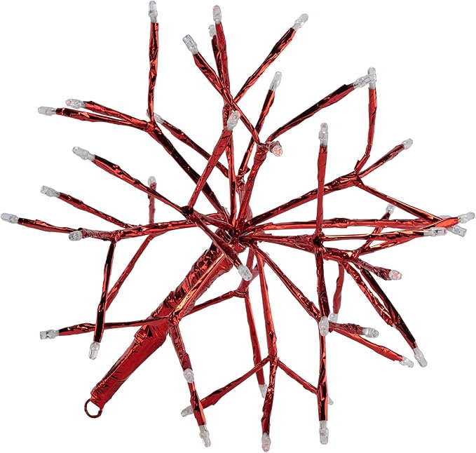 Alpine Corporation 16" Indoor Holiday 3D Snowflake Hanging Ornament with LED Lights, Red , Christmas Decoration