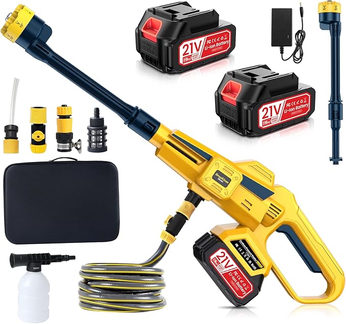 Cordless Pressure Washer Portable with 2 x 4000mAh Batteries,Jet Hawk - Max 652 PSI with 6 in 1 Spray Nozzles, 5m Hose, Soap Dispenser Bottle for Patio Cleaning and Car Washing