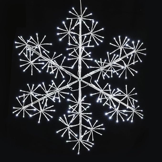 30’’ Christmas Snowflake Lights Outdoor, Pre-lit 240Pcs Cool White LEDs Hanging Silver Snowflake Decoration for Home Indoor Outdoor Window Silhouette
