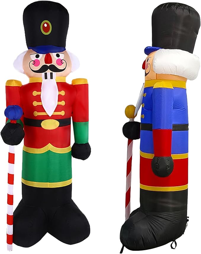 2 Packs 8ft Nutcracker Soldier Christmas Inflatable Decor for Yard/Outdoor/Lawn/Porch Decor (Red/Blue Nutcracker)