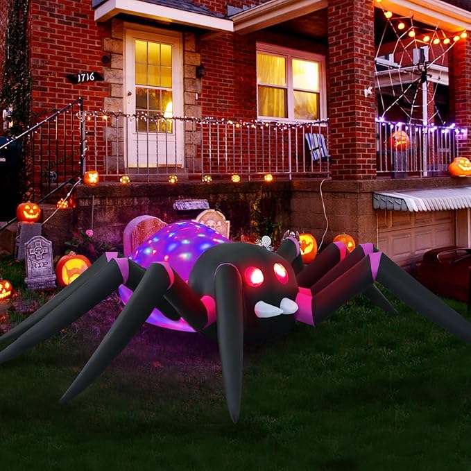 12ft Purple Spider Halloween Inflatable Outdoor Decoration, Yard Decorations with LED Lights for Outdoor Lawn, Garden, Home Holiday Party